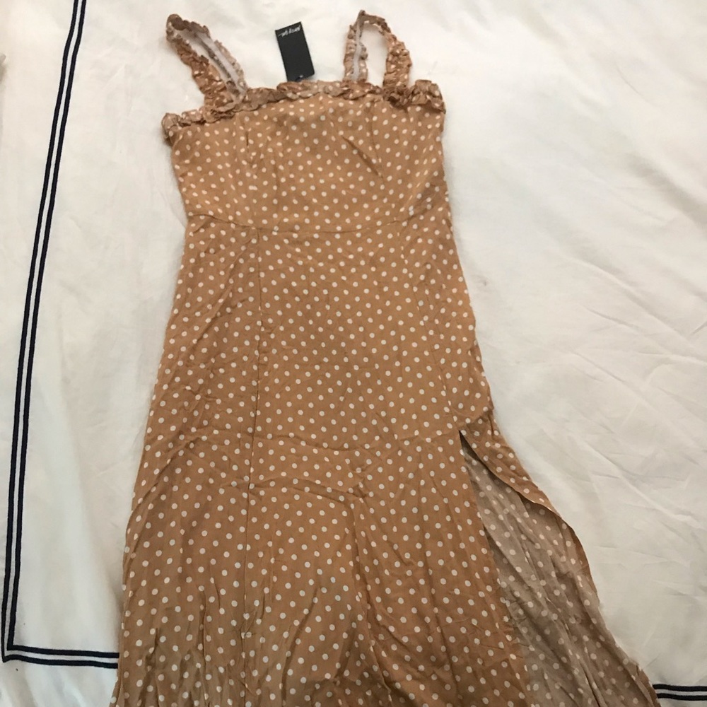 Nasty Gal mustard and white polka dot midi slit